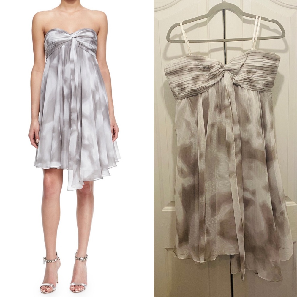 Halston Heritage Strapless Chiffon Dress in Mist